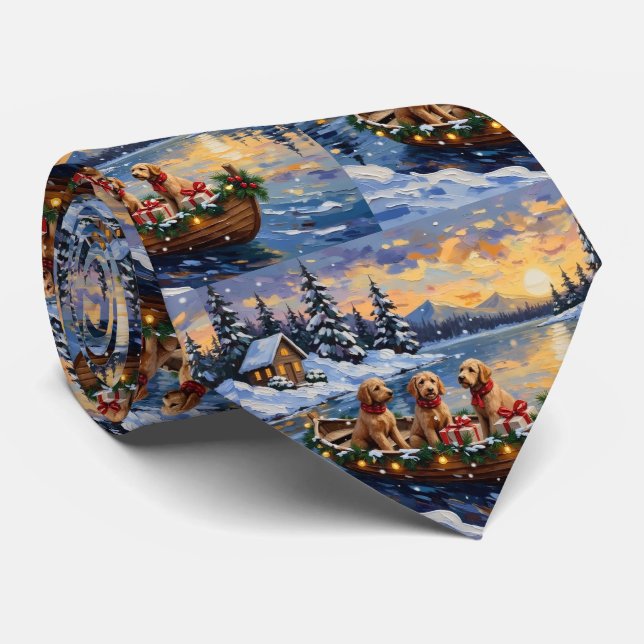 Goldendoodle Weihnachtsboot Urlaub Krawatte (Gerollt)