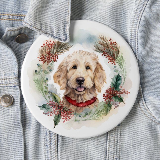 Goldendoodle Weihnachtsfeier Festliche Jungfrau Button (Beispiel)