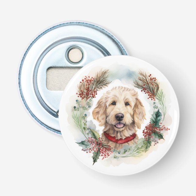 Goldendoodle Weihnachtsfeier Festliche Jungfrau Flaschenöffner (Vorderseite)