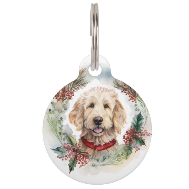 Goldendoodle Weihnachtsfeier Festliche Jungfrau Haustiermarke (Vorderseite)