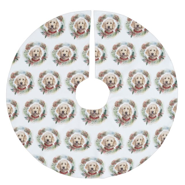 Goldendoodle Weihnachtsfeier Festliche Jungfrau Polyester Weihnachtsbaumdecke (Vorderseite)