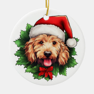 Goldendoodle Weihnachtskranz Keramik Ornament