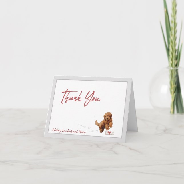 Goldendoodle Welpenhund personalisieren Knochenlei Dankeskarte (Vorderseite)