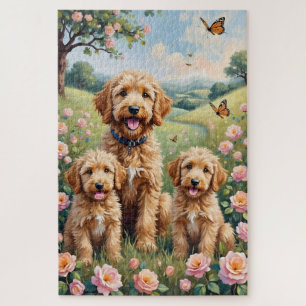Goldendoodle Wilde Rosenwiese Kunst