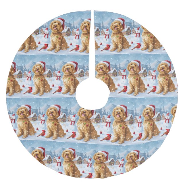 Goldendoodle Winter Wunderland Weihnachtsfreuden Polyester Weihnachtsbaumdecke (Vorderseite)