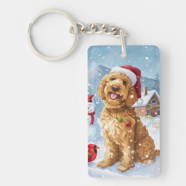Goldendoodle Winter Wunderland Weihnachtsfreuden Schlüsselanhänger (Vorderseite)