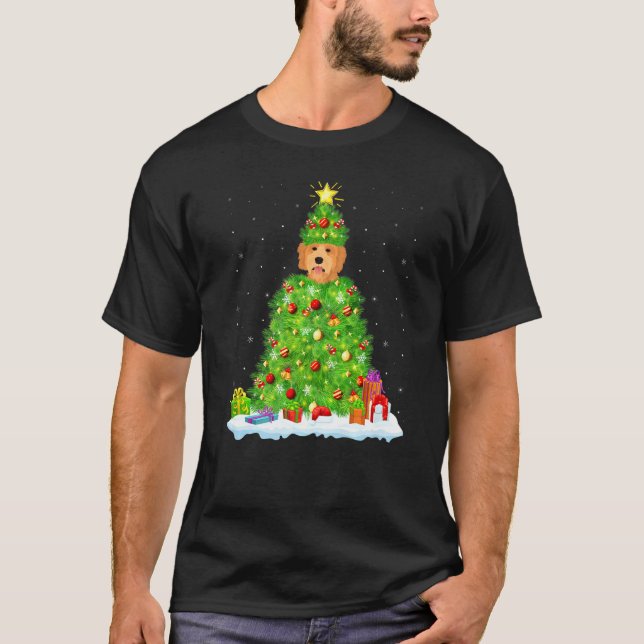 Goldendoodle Xmas Leuchtend Baum Funny Goldendoodl T-Shirt (Vorderseite)