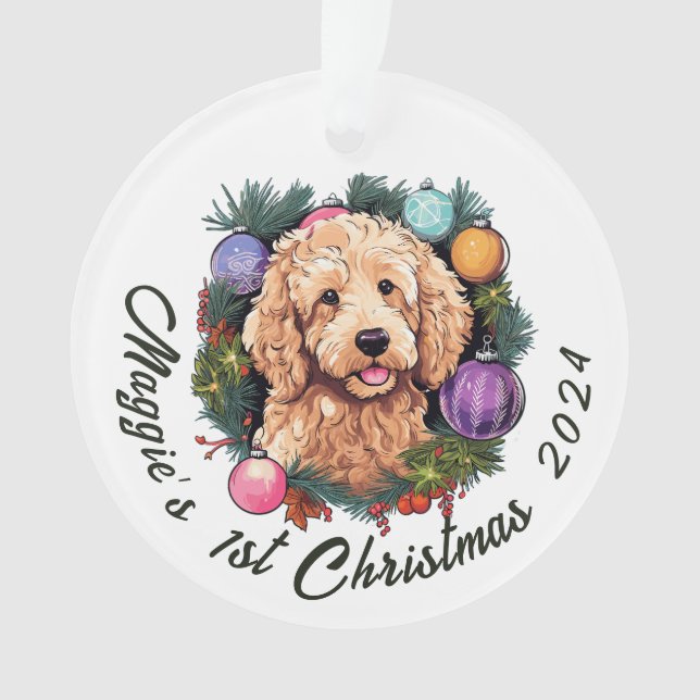 Goldendoodle's erstes Weihnachten Ornament (Vorderseite)
