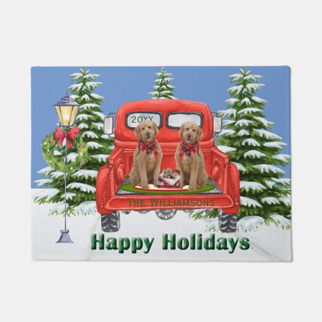 Goldendoodles Vintager LKW Familienname Fußmatte (Vorderseite)