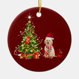 goldendoododle mit Hutschuh Weihnachten Keramik Ornament