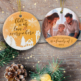 Goldene 1. Weihnachtsfamilie von 3 Quote Foto Ornament