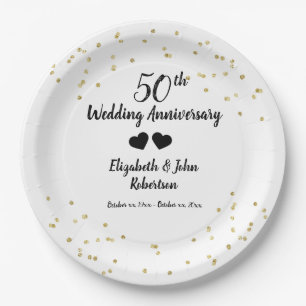 Goldene 50. Hochzeitsjubiläum-Konfetti Elegant Pappteller
