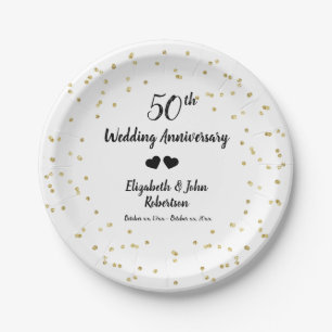 Goldene 50. Hochzeitsjubiläum-Konfetti Elegant Pappteller
