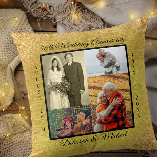 Goldene 50. Hochzeitsjubiläums-Fotocollage Kissen