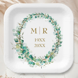 Goldene 50. Hochzeitstag Eukalyptus Floral Pappteller