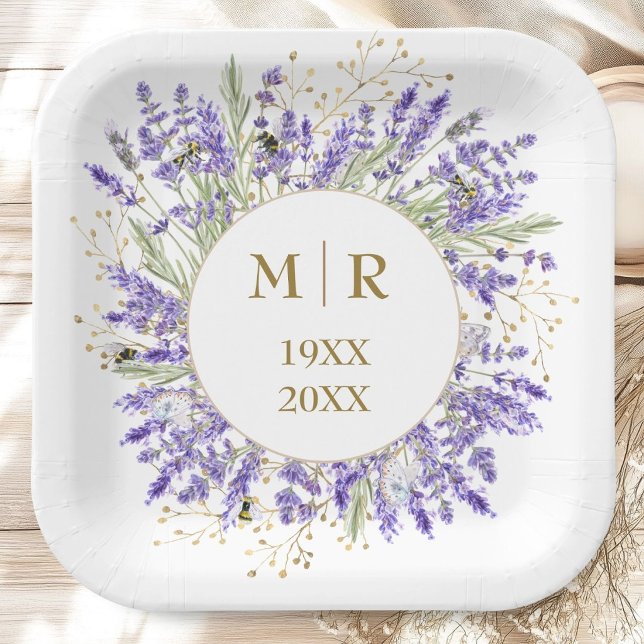 Goldene 50. Hochzeitstag Lavendel Blumen Pappteller (Von Creator hochgeladen)