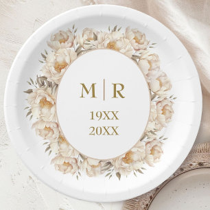 Goldene 50. Hochzeitstag Pfingstrose Floral Pappteller
