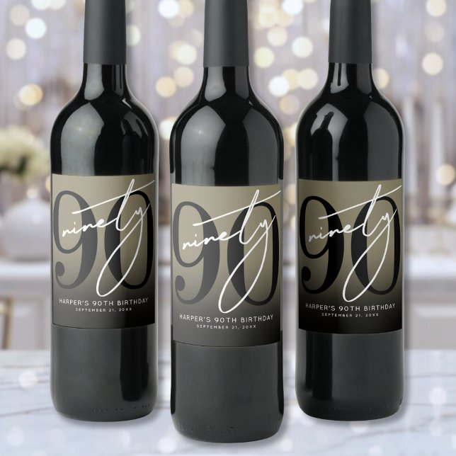 Goldene 90. Geburtstagsfeier Weinetikett (Gold 90th Birthday Party Wine Label)