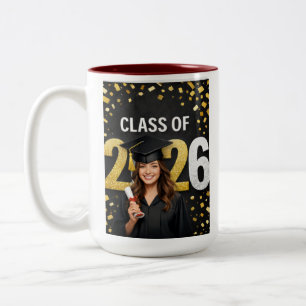 Goldene Abschlussfeier-Karte Tasse