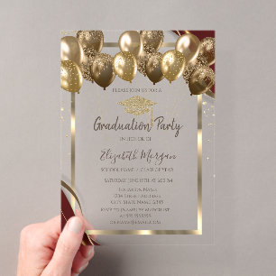 Goldene Abschlusskappen-Ballons mit burgunderrotem Acryleinladungen