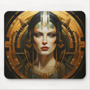 Goldene Abstrakte Art Deco-Frau Mousepad
