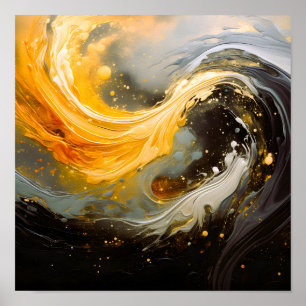 Goldene abstrakte Marmorwellen modern Poster