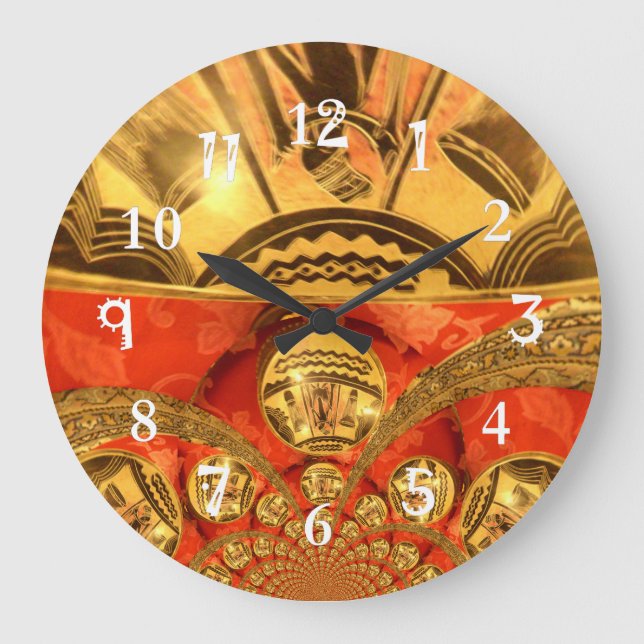 Goldene afrikanische Traditionsfarben Große Wanduhr (Vorderseite)