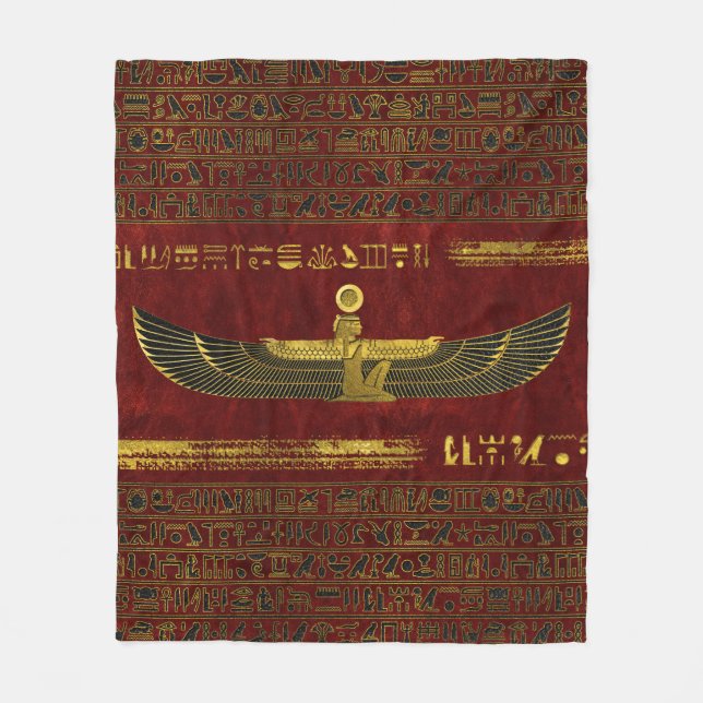 Goldene ägyptische Gott-Verzierung auf rotem Leder Fleecedecke (Vorderseite)