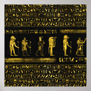 Goldene ägyptische Götter und Hieroglyphen auf Led Poster