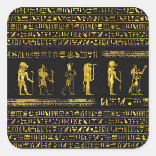 Goldene ägyptische Götter und Hieroglyphen auf Led Quadratischer Aufkleber