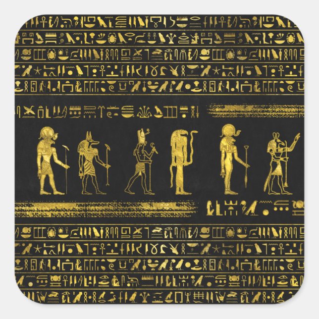Goldene ägyptische Götter und Hieroglyphen auf Led Quadratischer Aufkleber (Vorderseite)