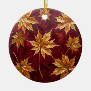 Goldene Ahornblätter Herbstmalerei Keramik Ornament