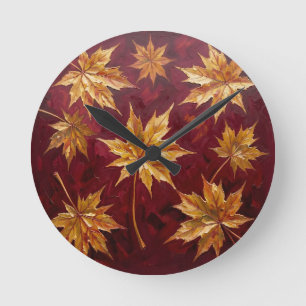 Goldene Ahornblätter Herbstmalerei Runde Wanduhr