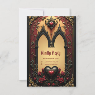 Goldene Akzente, rote Rosen und ein Herz: RSVP Karte