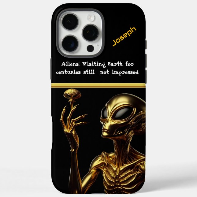 Goldene Alien mit geheimnisvollem Handwerk iPhone 16 Pro Max Hülle (Rückseite)