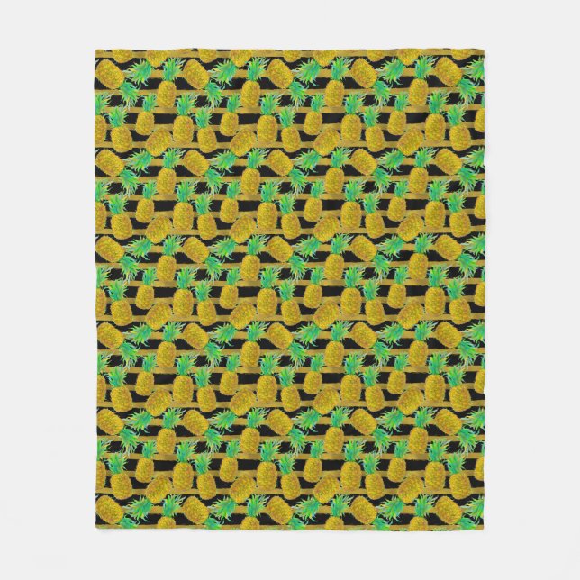 Goldene Ananas auf Streifen Fleecedecke (Vorderseite)
