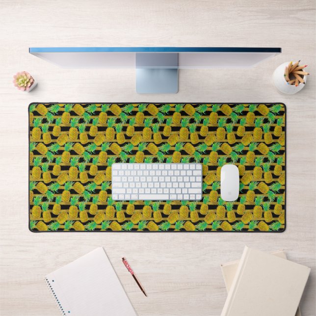 Goldene Ananas auf Streifen Schreibtischunterlage (Büro 1)