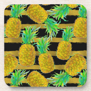 Goldene Ananas auf Streifen Untersetzer