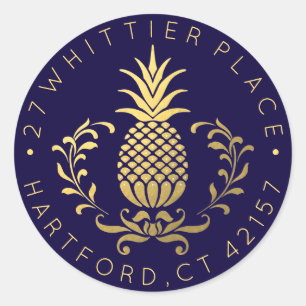 Goldene Ananas Elegante Adresse Runder Aufkleber