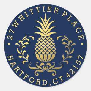Goldene Ananas Elegante Adresse Runder Aufkleber