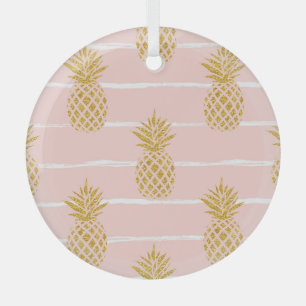 Goldene Ananas, gestreifter Sommerhintergrund. Ornament Aus Glas
