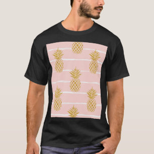 Goldene Ananas, gestreifter Sommerhintergrund. T-Shirt
