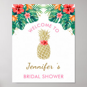 Goldene Ananas Glitter Rosa Brautparty Willkommen Poster