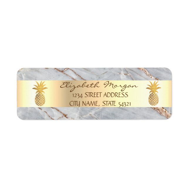 Goldene Ananas Graue Marmorstein-Adressetikett (Vorne)