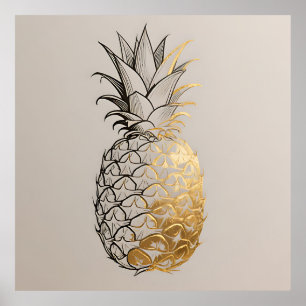 Goldene Ananas-Linienkunst Poster