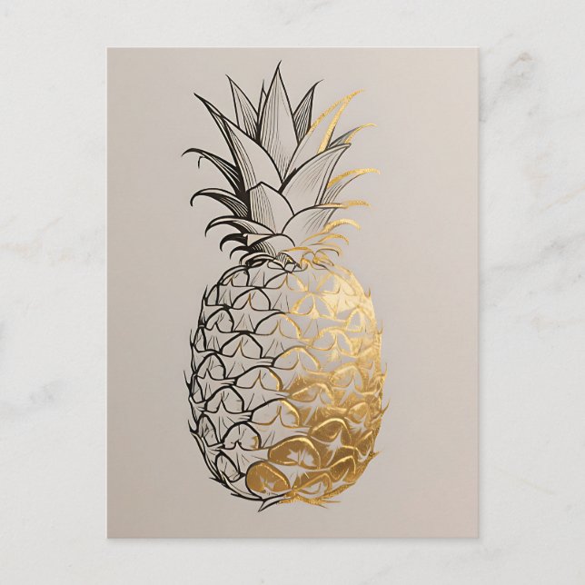Goldene Ananas-Linienkunst Postkarte (Vorderseite)