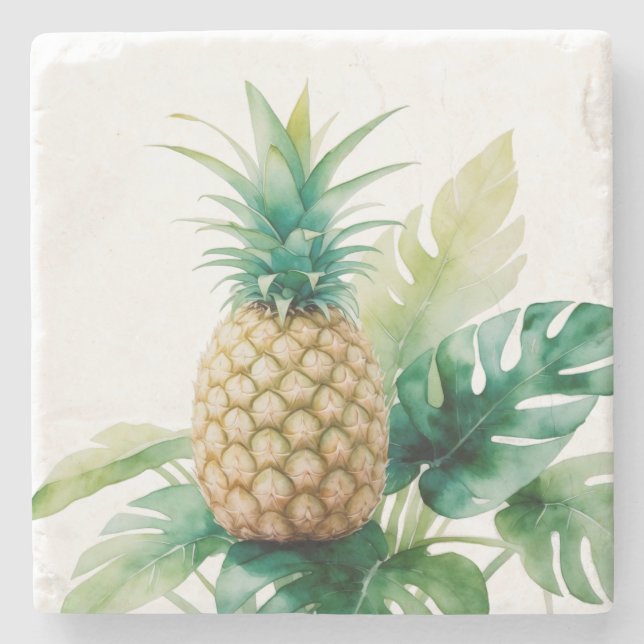 Goldene Ananas mit Monstera Steinuntersetzer (Vorderseite)