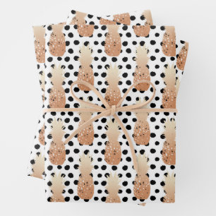 Goldene Ananas-Muster Tropisch  Geschenkpapier Set