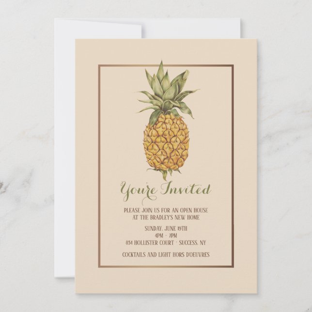 Goldene Ananas-offenes Haus-Einladung Einladung (Vorderseite)