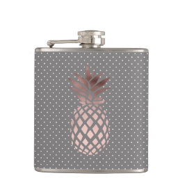Goldene Ananas-Polka-Punkte der Rose Flachmann